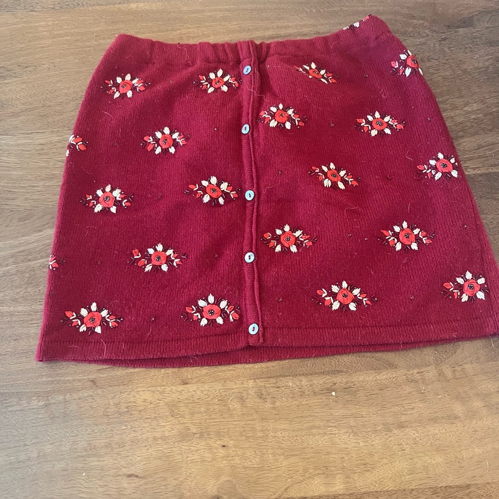 Floral Red Sweater Button-Up Skirt